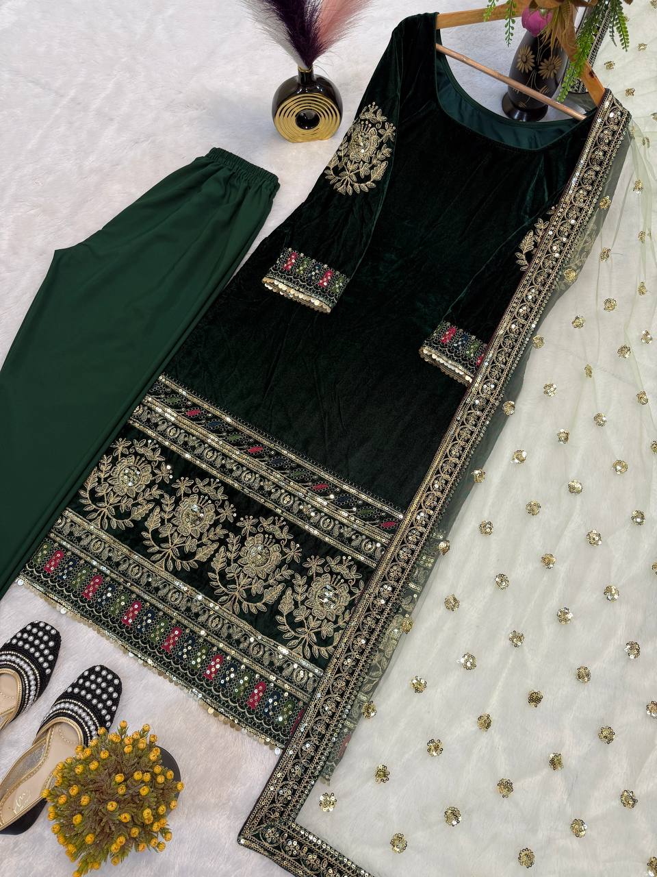 Regal Emerald Velvet Trouser Suit